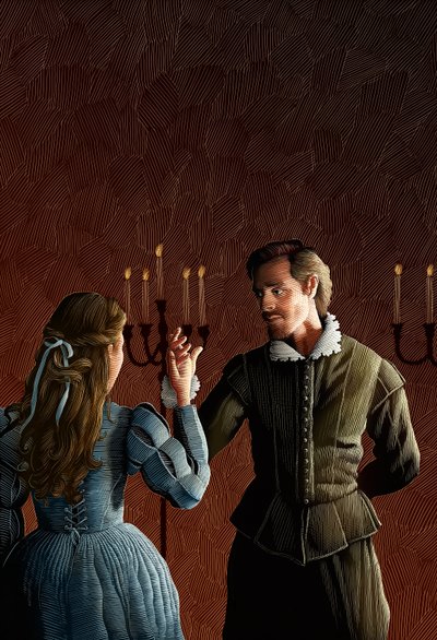Shakespeare in Love, 2017 (scratchboard, farvelagt digitalt) af Scott McKowen