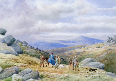 A Shooting Party in the Highlands, 1868 (wc på papir) af Scottish School