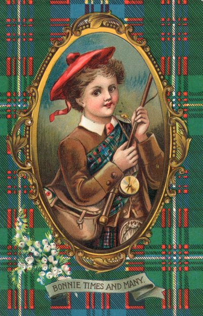 Britisk nytårskort (farvelitografi) af Scottish School