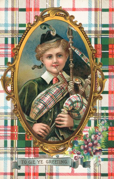 Britisk nytårskort (farvelitografi) af Scottish School