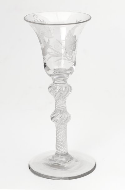 Graveret Jacobite airtwist drikkeglas, ca. 1760 (glas) af Scottish School