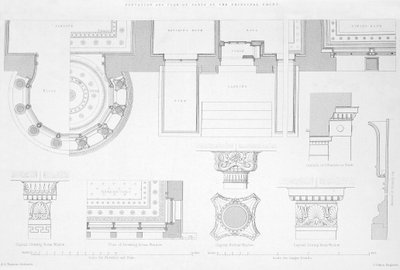 Udvendige og indvendige detaljer af Holmwood, Glasgow (gravering) af Scottish School