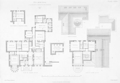 Udvendig og indvendig udsigt over Holmwood, Glasgow (gravering) af Scottish School