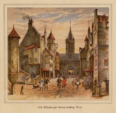 Old Edinburgh Street set mod vest (farvelitografi) af Scottish School