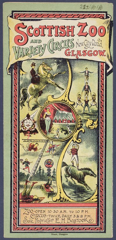 Reklamefolder for Scottish Zoo and Variety Circus, ca. 1890 af Scottish School