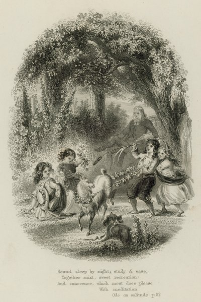 Scene fra Ode on Solitude, af Alexander Pope (gravering) af Scottish School