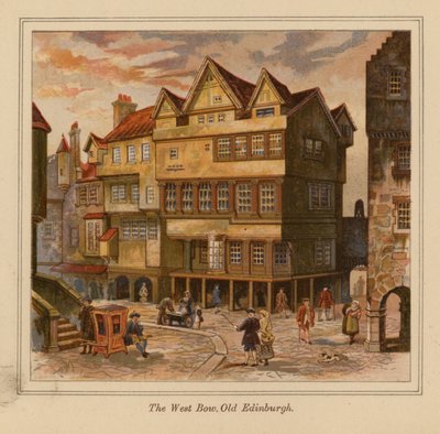 The West Bow, Old Edinburgh (farvelitografi) af Scottish School