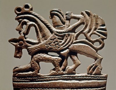 Art Scythian (skytisk eller skytisk civilisation): Apollo på en griffin - 4. århundrede f.Kr. - Bronze tank ornament - Eremitagemuseet, Sankt Petersborg af Scythian