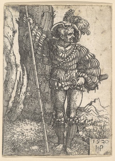 Et Lansquenet stående ved et træ, 1520. af Sebald Beham