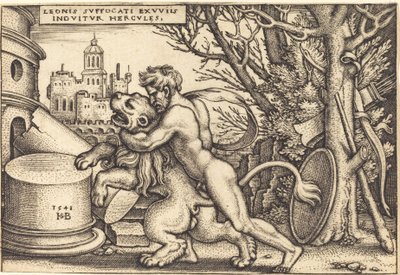 Hercules dræber Nemean-løven af Sebald Beham