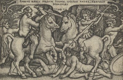 Hercules bortfører Iole, fra The Labours of Hercules, 1544. af Sebald Beham