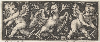Vandret panel med en ørn flankeret af to Genii, 1544. af Sebald Beham