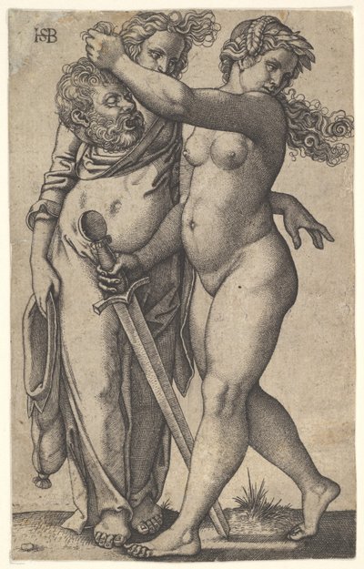 Judith går til venstre med hovedet af Holofernes i højre hånd og et sver..., ca. 1530-50. af Sebald Beham
