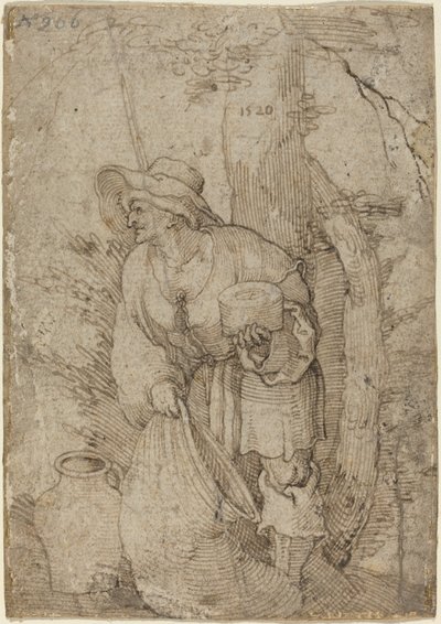 Gammel mand står under træ af Sebald Beham