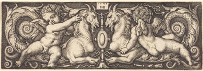 Ornament med to Genii, der rider på to kimærer af Sebald Beham