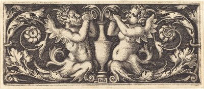 Ornament med to Tritons blæsende horn af Sebald Beham