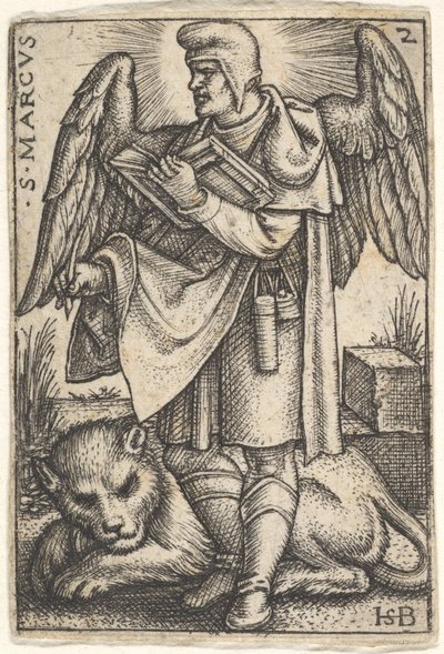 Plade 2: Sankt Markus, hovedet drejet i profil til venstre, med en åben bog i hans højre..., 1541. af Sebald Beham