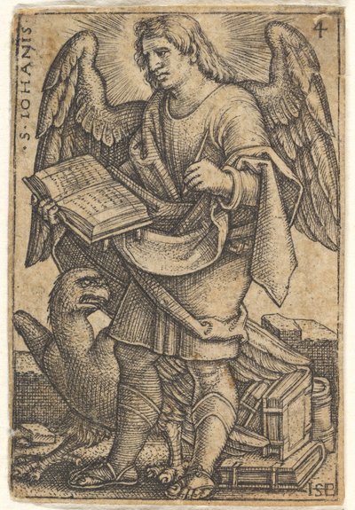Plade 4: Sankt Johannes med hovedet drejet tre fjerdedele til venstre, med en bog i sit ri..., 1541. af Sebald Beham