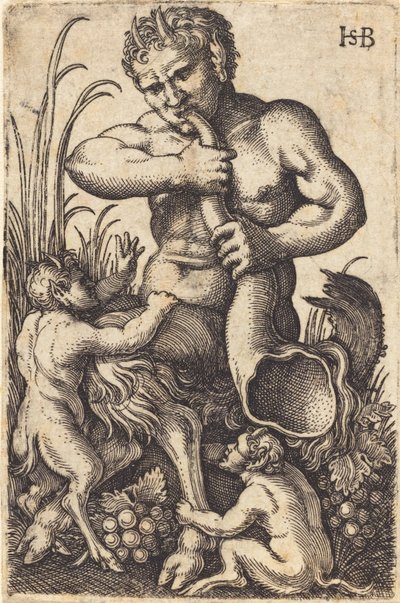 Satyr blæser et horn af Sebald Beham