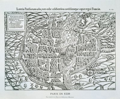 Paris byplan ca. 1530 (trægravering) af Sebastian (after) Münster