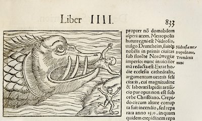 Monstrøse hvaler, der fortærer mennesker, fra 1550-udgaven af 