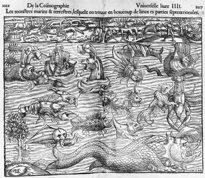 Hav- og terrestriske monstre, illustration fra Cosmographia Universalis, af Sebastian Munster (1489-1552) af Sebastian Munster