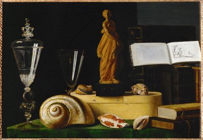 Nature morte a la statuette et aux coquillages - Stilleben med statue og skaller ... af Sebastian Stoskopff