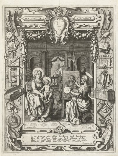 Våbenskjold fra Sankt Lukas Laug med Sankt Lukas maleri Madonna og barn, 1620-21 af Sebastian Vrancx