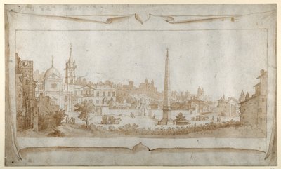 Design til en frontispice med udsigt over Rom inde i Porta del Popolo og udsigt til Pincio (pen og blæk med vask på papir) af Sebastian Vrancx