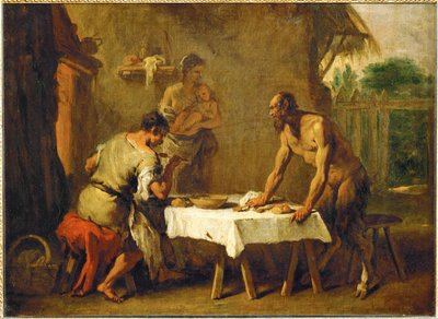 Le satyr et le paysan - Satyr og bonde, en æsteuropæisk fabel ... af Sebastiano (attr. to) Ricci