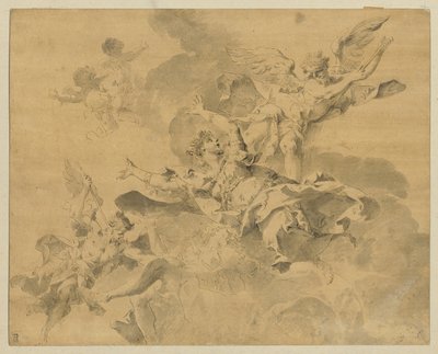 En dronning sendt til helvede af hævnende engle, ca. 1676-1746 (pen, blæk og vask på papir) af Sebastiano Galeotti