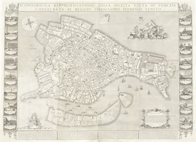 Ikonografisk repræsentation af den berømte by Venedig af Sebastiano Ricci, Lodovico Ughi, Giovanni Antonio Faldoni for the map, with Francesco Zucchi