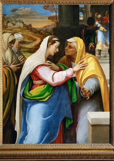 La visitation - besøget, Jomfru Maria besøger Sankt Elisabeth ... af Sebastiano del (c.1485 1547) Piombo