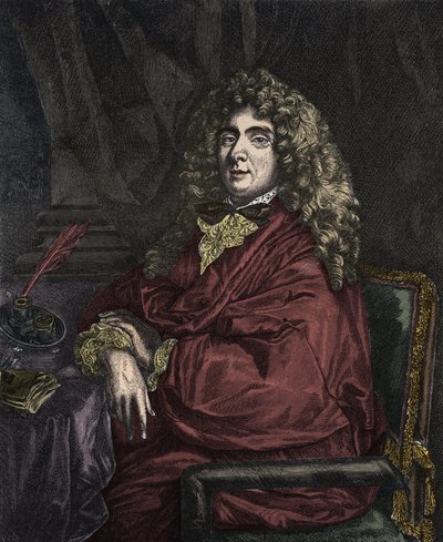 Portræt af Jean-Baptiste Poquelin dit Moliere (Jean Baptiste Poquelin af Sébastien Bourdon