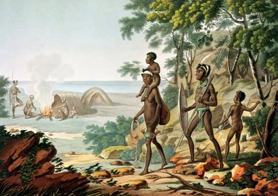 Port Jackson, New Holland: Aboriginal Family, fra "Voyage Autour du Monde sur les Corvettes de L