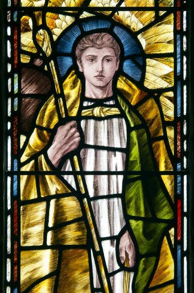 Mortehoe, St Mary, Heaton Butler & Bayne, Selwyn Image, Archangel St Raphael detalje, ca. 1890 af Selwyn Image Selwyn Image