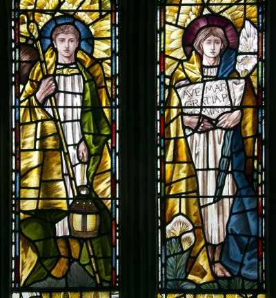 Mortehoe, St Mary, Heaton Butler & Bayne, Selwyn Image, Archangels St Raphael & St Gabriel, ca. 1890 af Selwyn Image Selwyn Image