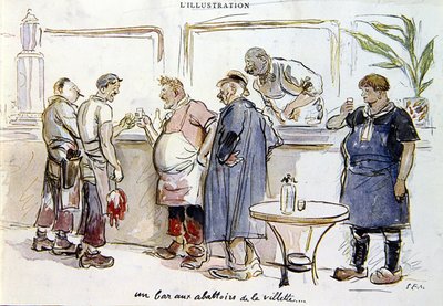 En bar på Abattoirs de la Villette, ca. 1925-30 (farve litho) af Sem