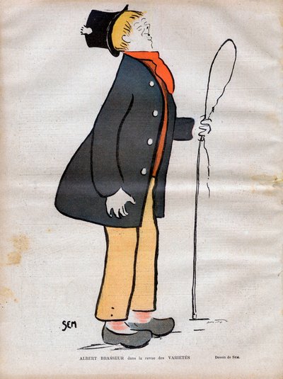 Albert Jules Dumont (1862-1932) dit Albert Brasseur, skuespiller for boulevardteater og operette i tidsskriftet Varietes - Caricature af SEM (Georges Goursat) (1863-1934) i "" Le rire de 1902 - af Sem