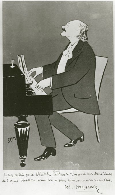 Den franske komponist Jules Massenet spiller (tegning) af Sem