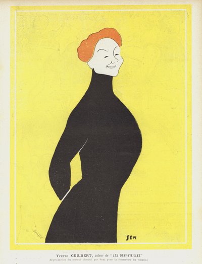 Yvette Guilbert, fransk kabaretsangerinde og skuespillerinde. Illustration til Le Rire af Sem