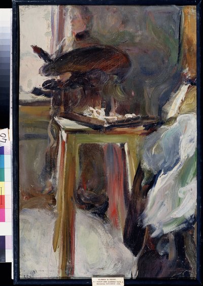 Kunstner Olga Natalyina på arbejde (kunstner Olga Natalyiana på arbejde). Maleri af Semyon Gavrilovich Nikiforov (1877-1912), olie på lærred af Semen Gavriilovich Nikiforov