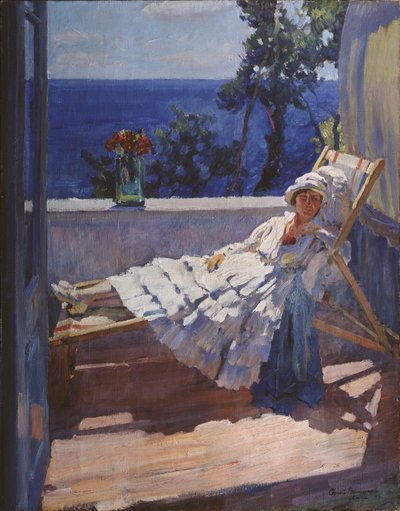 En dame på balkonen, 1916 af Sergei Arsenevich Vinogradov