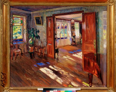 In A House - Maleri af Sergei Arsenyevich Vinogradov (1869-1938), olie på lærred af Sergei Arsenevich Vinogradov