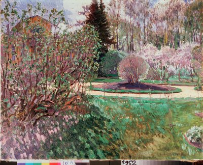 En have, forår - Maleri af Sergei Arsenyevich Vinogradov (1869-1938), olie på lærred af Sergei Arsenevich Vinogradov