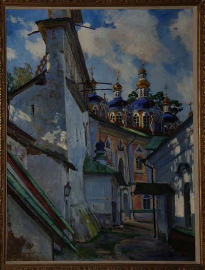Udsigt over Pskovo-Pechersky-klosteret, 1928 af Sergei Arsenevich Vinogradov