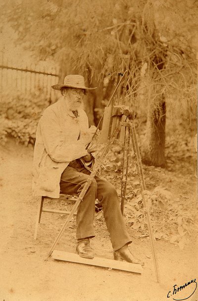 Portræt af digteren Yakov Petrovich Polonsky (Iakov Petrovitch Polonski) (1819-1898) ved staffeliet. Albumin-billede af Sergei Dmitrievich Botkin (1869-1945) af Sergei Dmitrievich Botkin