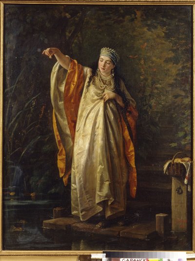 Kvinde Boyar (boyar, boyar) ved tankfoder fisk. (Boyar