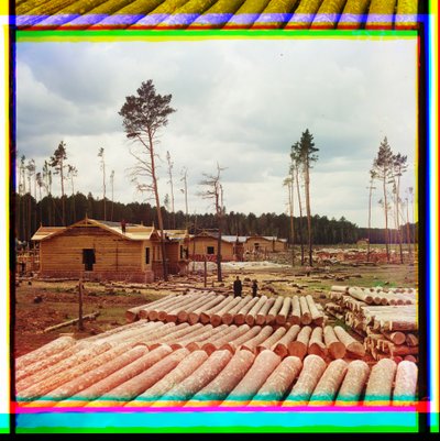 Logs til jernbanekonstruktion, Shadrinsk, Sibirien af Sergei Mikhailovich Prokudin Gorskii