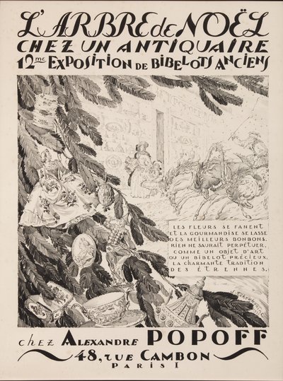Juletræet hos en antikvitetshandler, 12. udstilling hos Alexandre Popoff, 1933 af Sergei Vasilevich Chekhonin